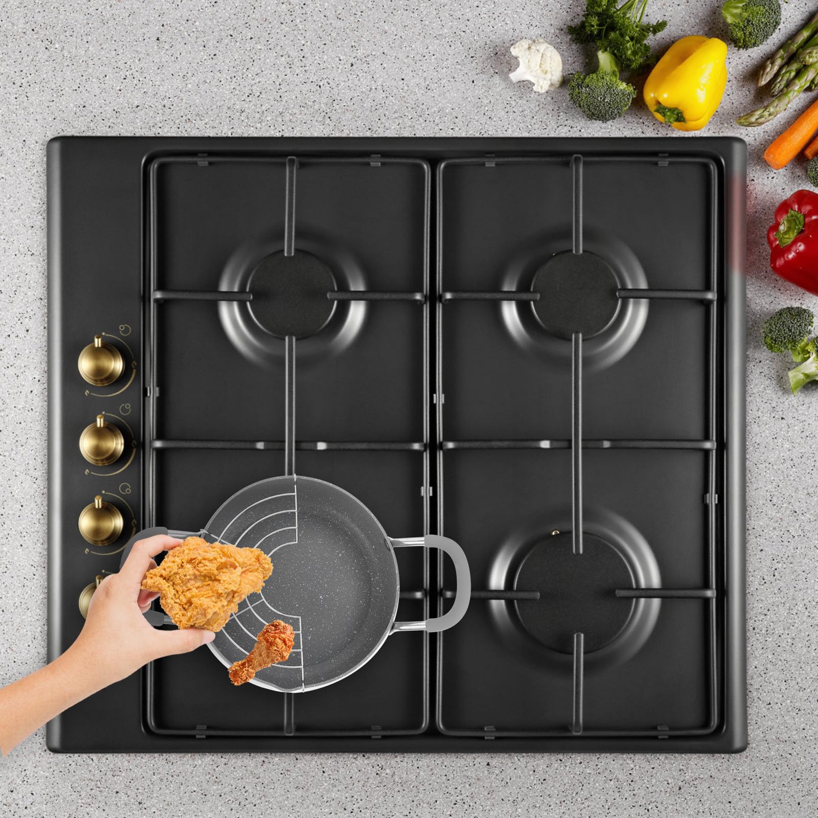 Gadpiparty Mini Sartén para Freír Tempura de Acero Inoxidable con Doble Asa