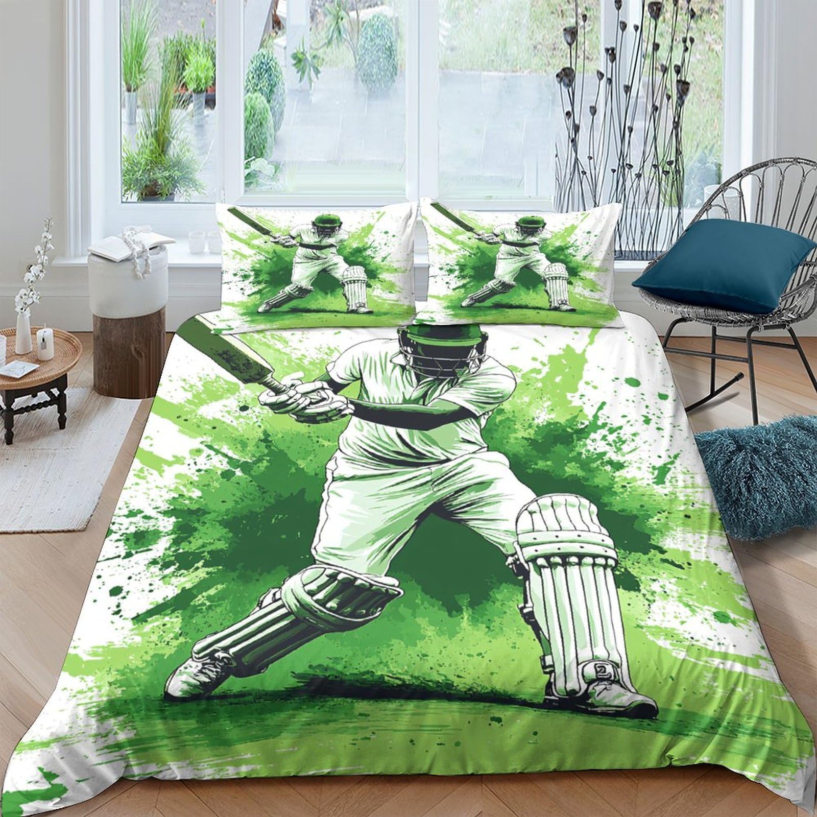 Ctjqhvkz Style-1 3D Printed Cricket Player Fitted Sheet Microfiber Green Splash Bed Cover For Bedroom Dorm Mattress Protection Decor Single（135X200cm）