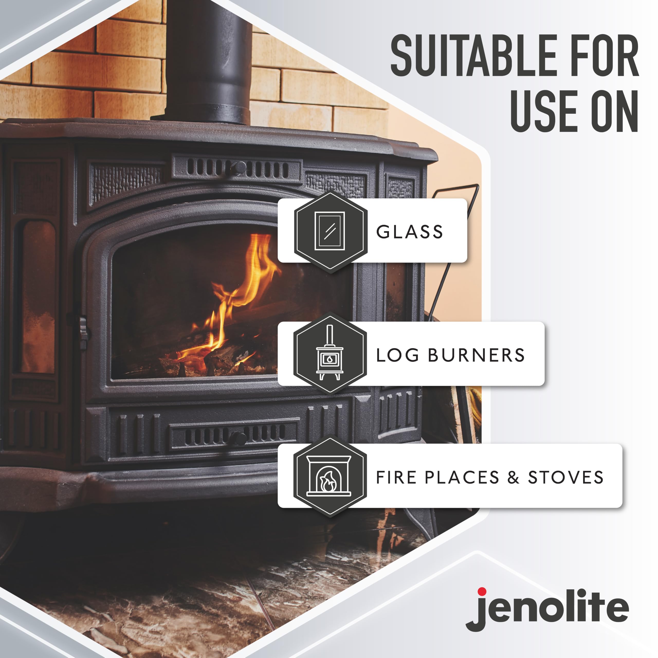 JENOLITE Detergente per vetri stufa | 3 x 400 ml | Rimuove fuliggine, cenere, carbonio, grasso e catrame | Ideale per bruciatori a legna/stufa/piani cottura..