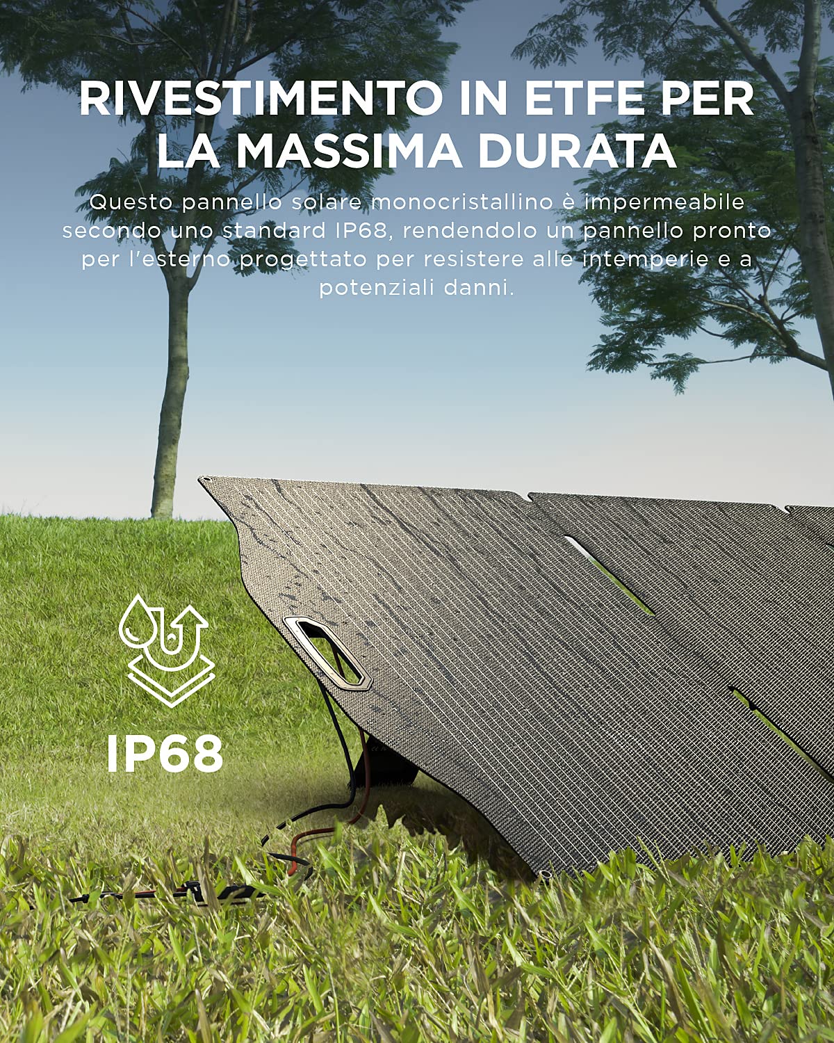 BigBlue 400W Pannello Solare Pieghevole ETFE 51,3V/7,8A Caricabatterie Solare Portatile IP68 con Supporto per Generatore Portatile (CELLPOWA 2500 ECC.) Giardino, Balcone, Campeggio