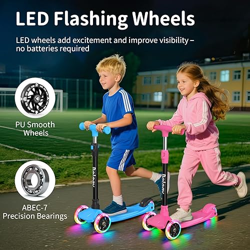 Miniatura 2 de Beleev Patinetas A2 para niños patineta de 3 ruedas para niños pequeños niñas y niños 4 altura ajustable inclinadas para dirigir ruedas iluminadas