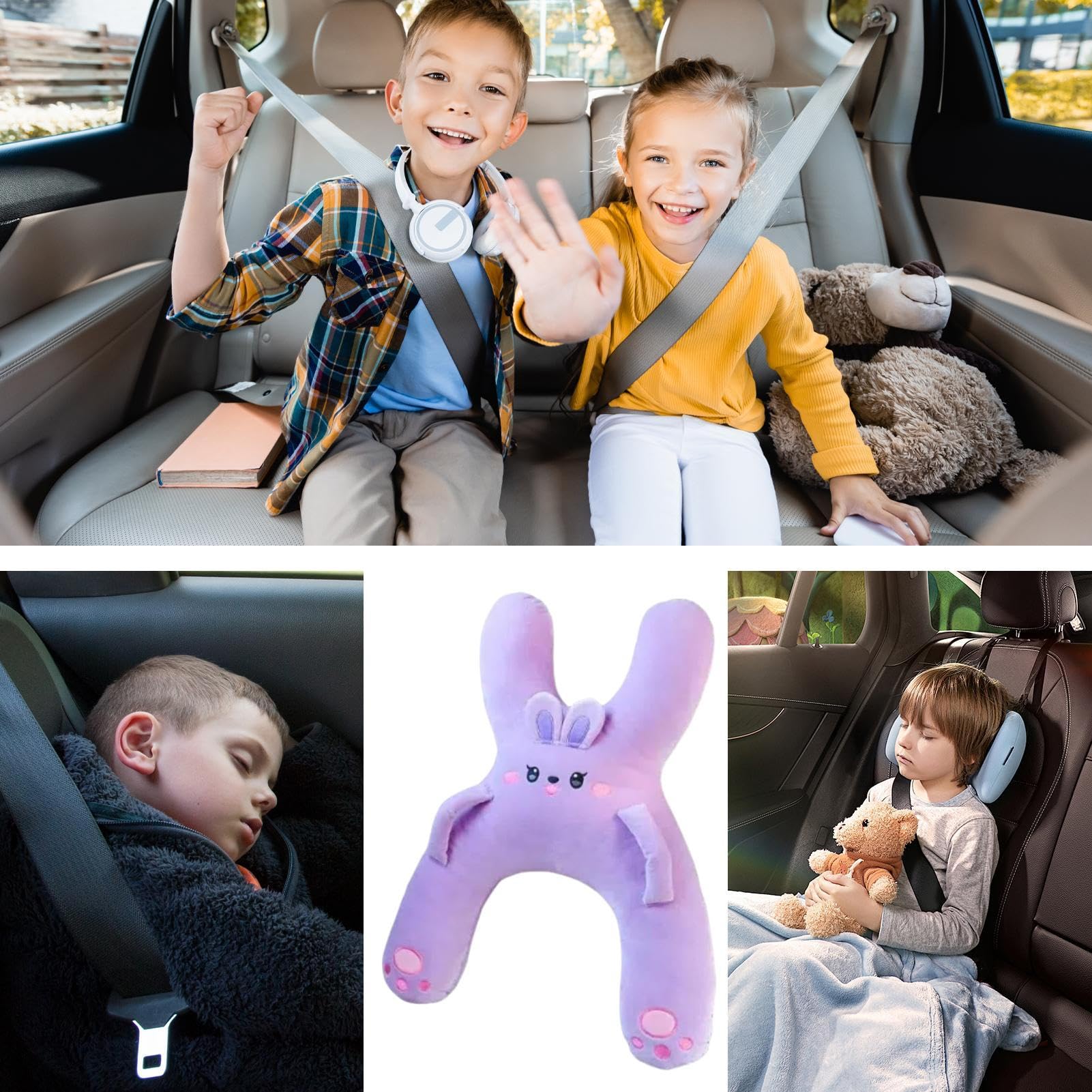 Cuscino da viaggio per auto per bambini, cuscino ergonomico per il collo, supporto per la testa avvolgente, traspirante, morbido comfort, design regolabile per viaggi su strada, vacanze, accessorio