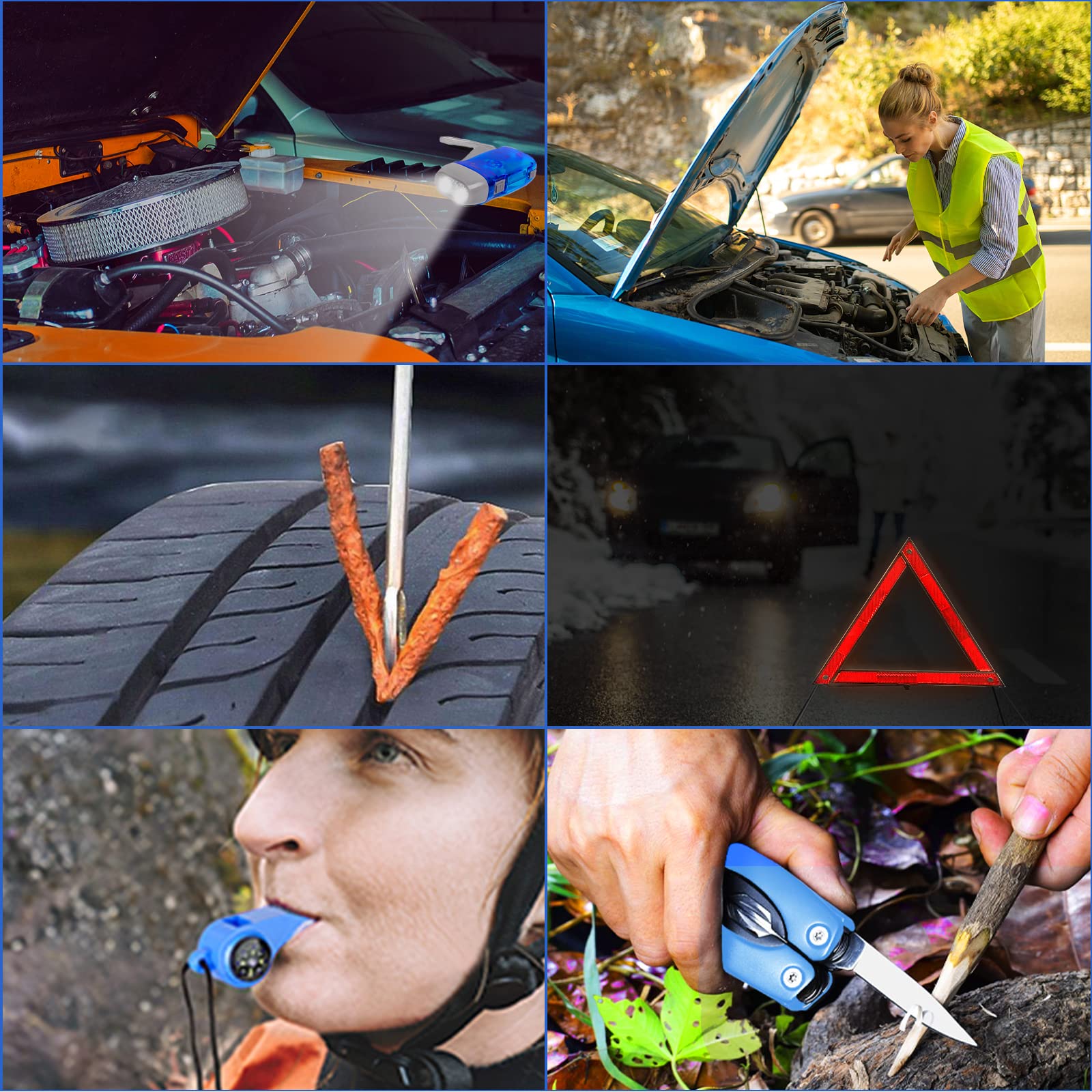 Car Emergency Kit, Emergency Roadside Car Safety Kit with Air Compressor, 10FT Jumper Cable, First Aid Kit, Tow Strap, Safety Hammer, Whistle, Flashlight for Women, Men, Teenager