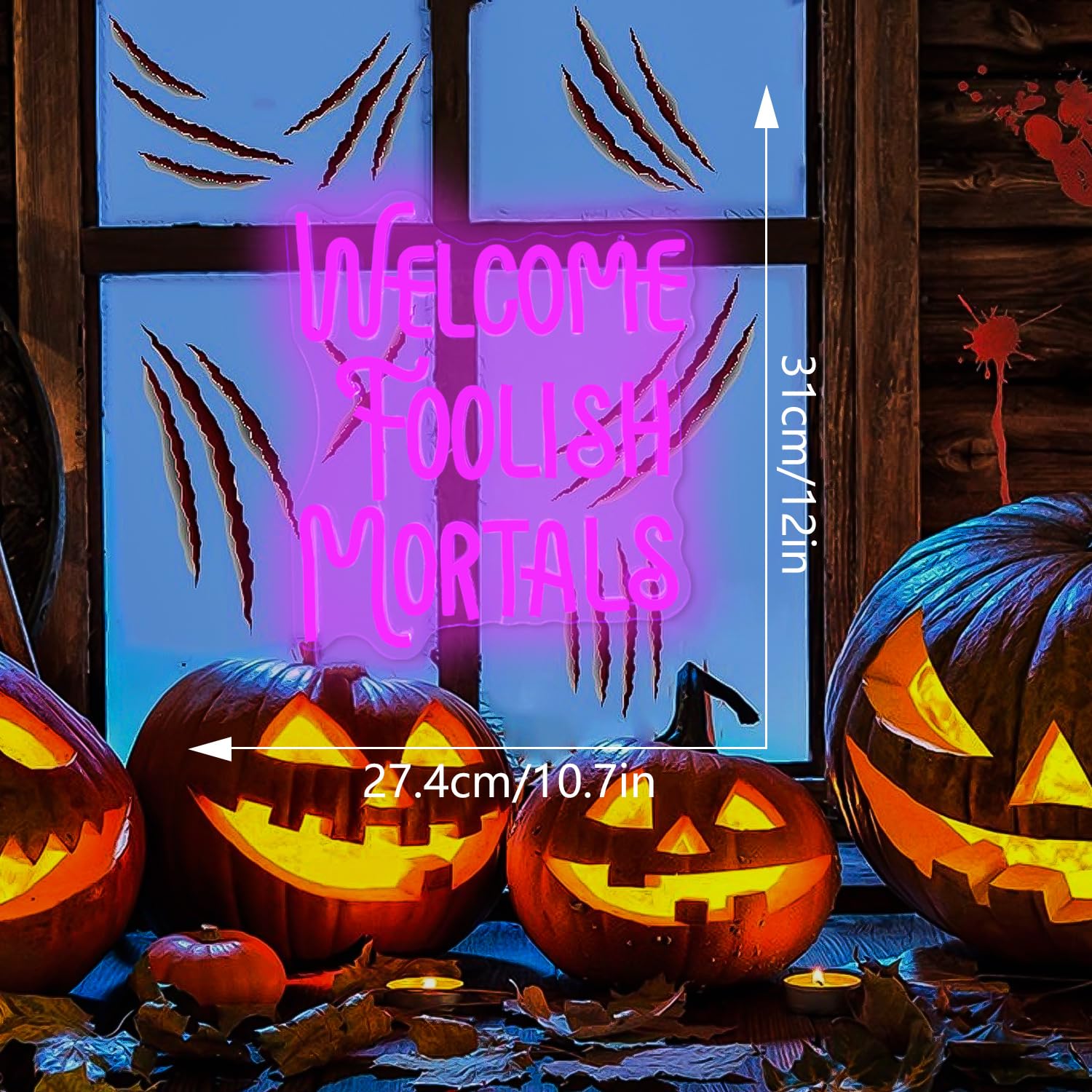 Insegna al neon a LED Welcome Foolish Mortals, decorazione da parete