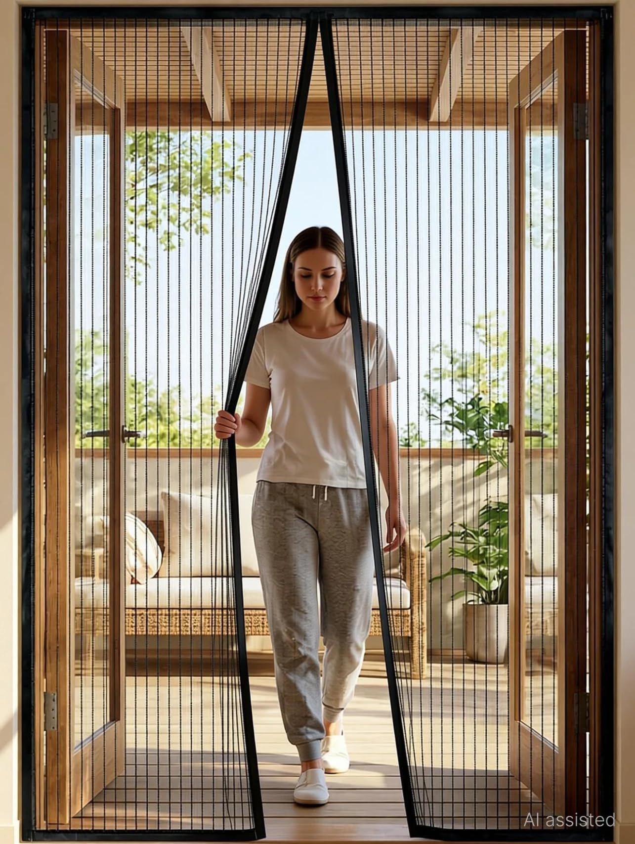 Abhedya Auto Close Magnetic Hands-Free Mesh Door Curtain | Polyester Mosquito & Insect Net with Self-Adhesive Hook Tape | Pet & Kid Friendly | Black | 100 X 210 cm-image-12