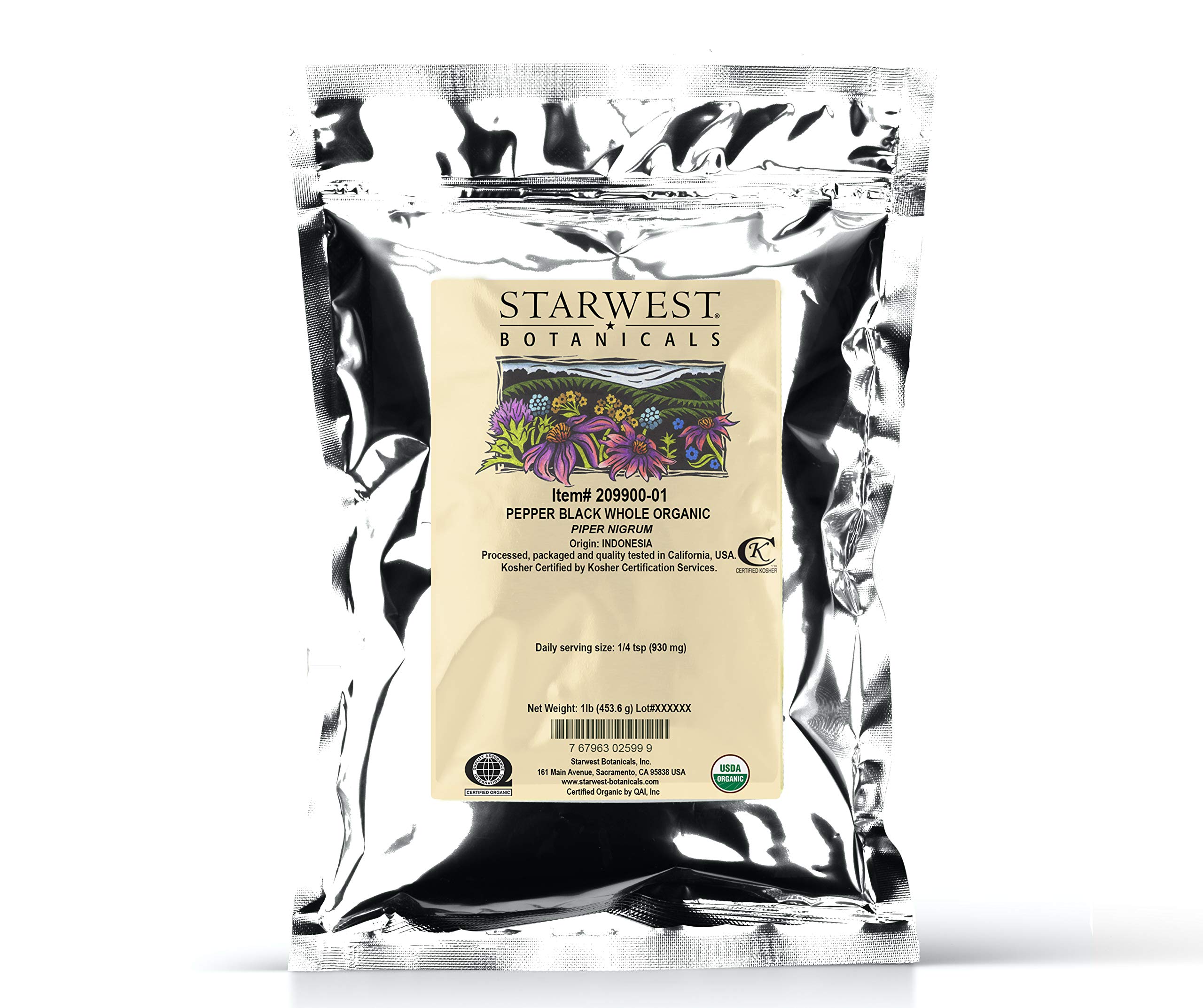 Starwest BotanicalsOrganic Malabar Black Whole, Pepper, 16 Ounce, 1 Pound (Pack of 1)