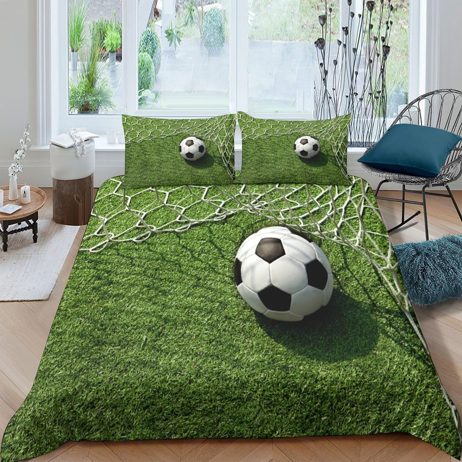 Ctjqhvkz Style-3 3D Printed Football Field Fitted Sheet Microfiber Soft Soccer Ball Bed Cover For Bedroom Guest Room Decor Protection Single（135X200cm）