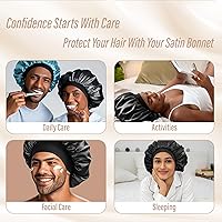 Vista 5 de CAPLORD Gorro de satén forrado para dormir, gorro de bambú para el cabello rizado natural para mujeres y hombres