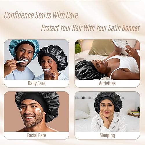 Miniatura 5 de CAPLORD Gorro de satén forrado para dormir, gorro de bambú para el cabello rizado natural para mujeres y hombres