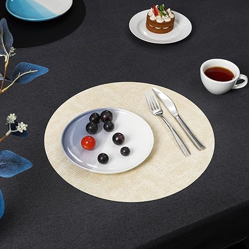 Miniatura 8 de Myir JUN Juego de 6 manteles individuales redondos, de piel sintética de doble cara, para interiores y exteriores, antideslizantes, lavables (crema,