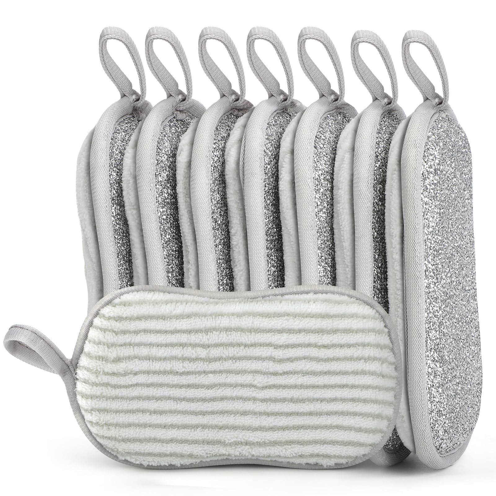 Eponge Vaisselle Doppelface Lot de 8 Anti-Rayures Lavable Microfibre 9,5x16 cm