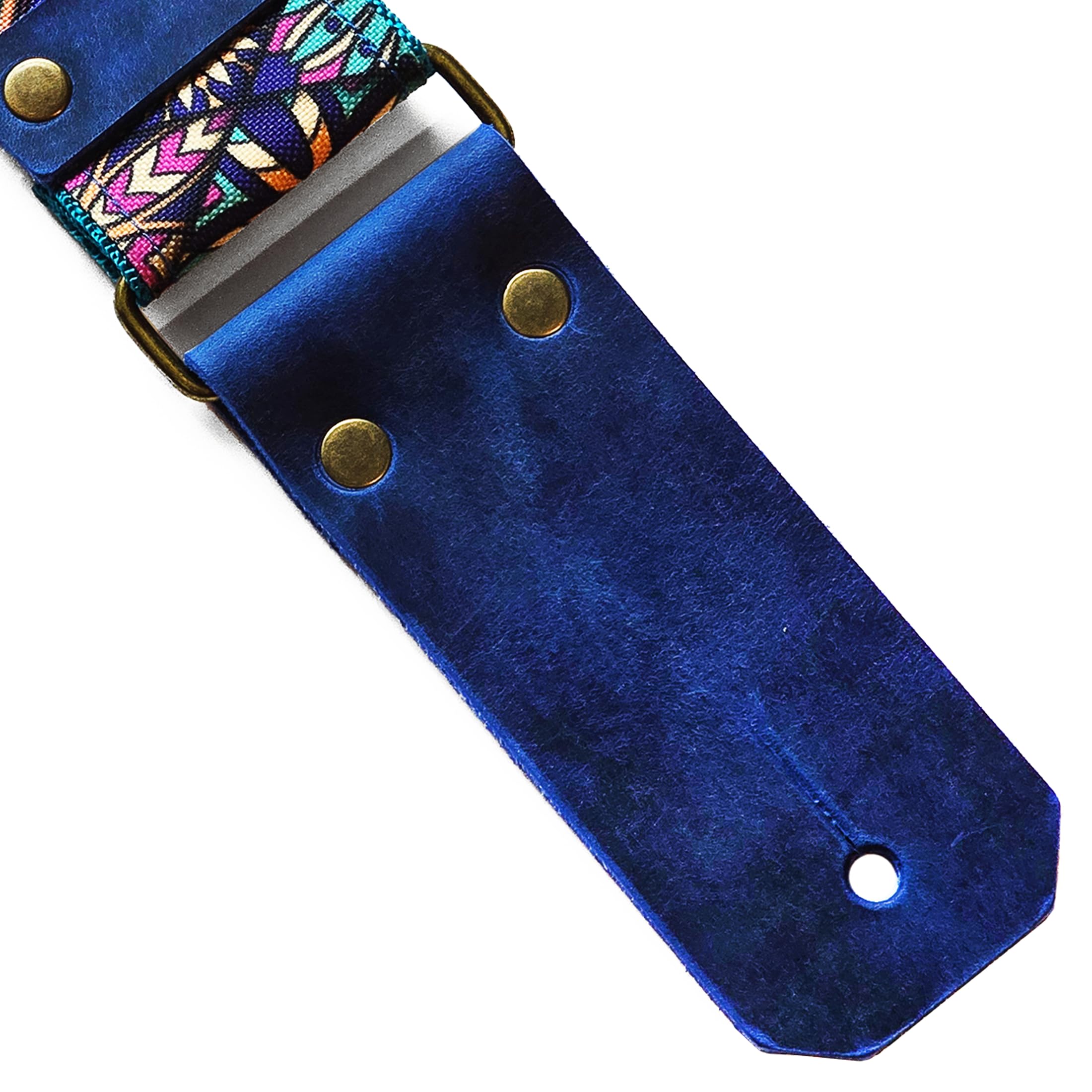 BigBo Blau & Türkis Gitarrengurt Orientalischer Gurt mit Plektrumhalter Vintage Gitarrengurt Geometrisches Design Natutal Leder Enden