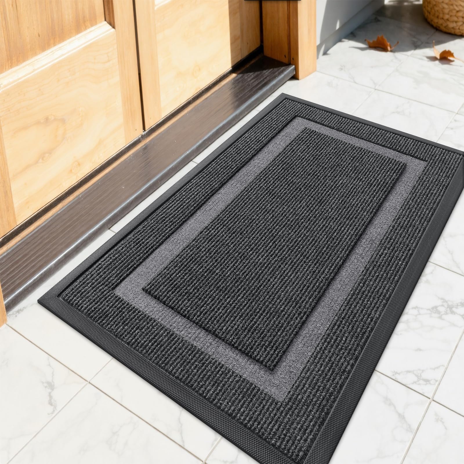 OLANLY Front Door Mat 23.5x15.5, All-Season Heavy-Duty Rubber Doormat | Grey, Absorbent, Stain and Fade Resistant, Waterproof Non-Slip Backing, Low-Profile Indoor Outdoor Floor Mat for Entryway