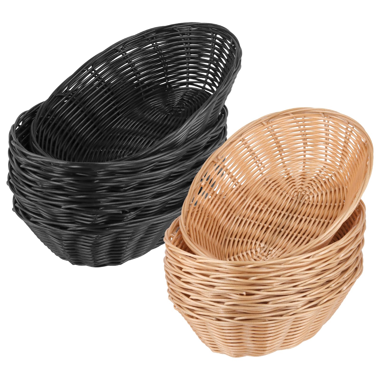 Corbeilles à pain tressées lot de 12 paniers ovales en plastique noir et marron pour table