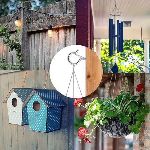 Miniatura 33 de Q Hanger - 35 ganchos de rosca para tiras de luces al aire libre, cesta colgante giratoria para patio, ganchos de luz con hebilla segura atornillada