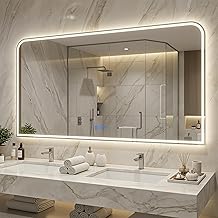 Antok LED Bathroom Mirror, LED Mirror with Lights for Bathroom, Lighted Vanity Mirrors for Wall, Anti-Fog, Dimmable, Tempered Glass, Memory Function, 3 Colors, Safe Use, 66" L x 36" W, White
