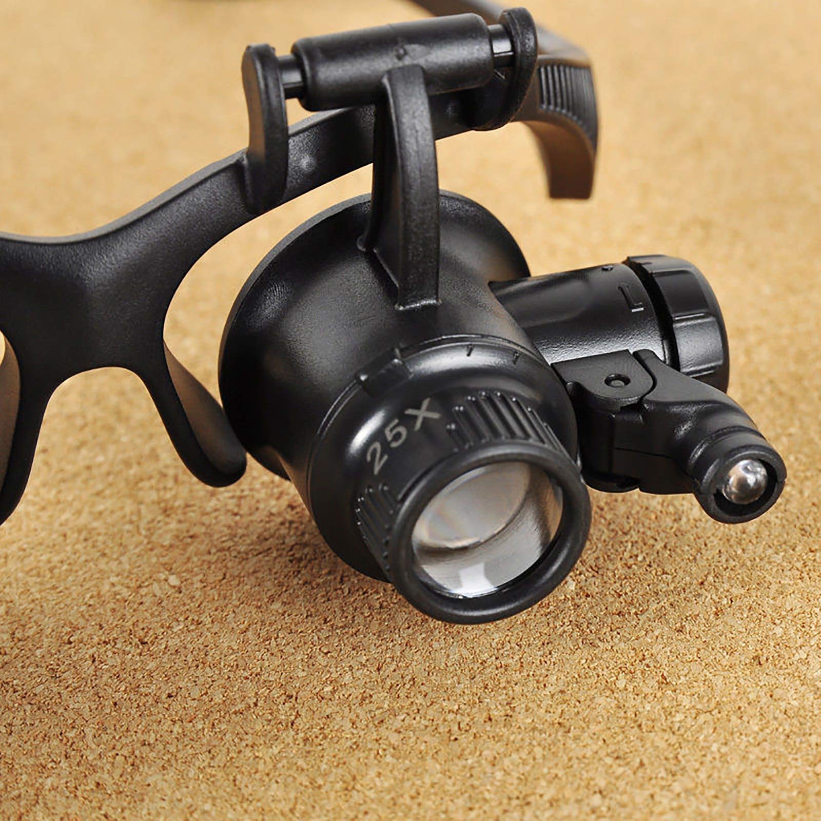 Headset Fernglas Lupe, Stirnband Lupe mit LED-Licht, 25-fache Vergrößerung Auge Glas Lupe Juwelier Uhr Reparatur Kit LED Licht 20X