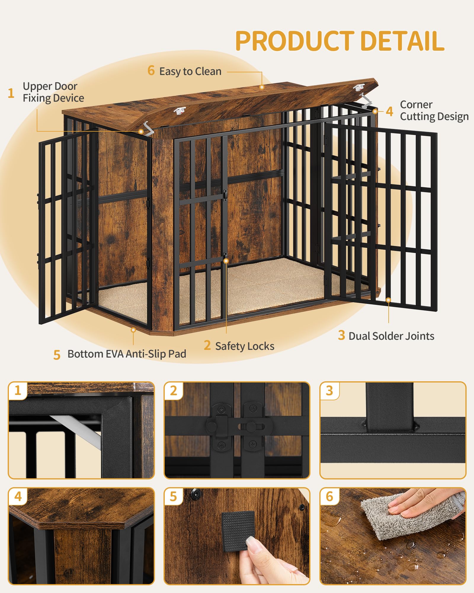 Hzuaneri Jaula para Perros Tipo Mueble, Casa para Mascotas con 3 Puerta, Jaula Madera, 75 x 120 x 81 cm, XXL, Marrón Rústico DFC86801B