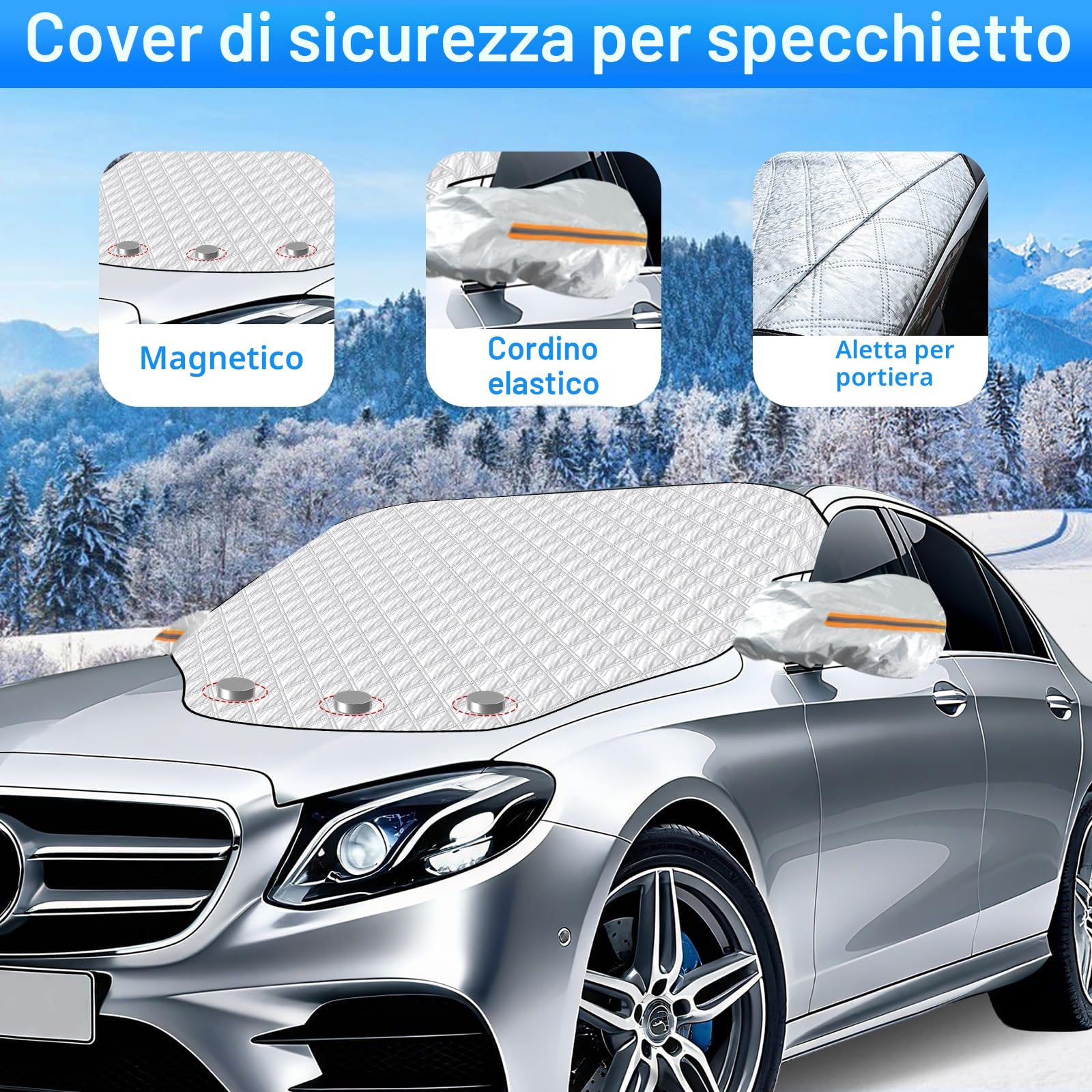 Feebee Copertura Parabrezza Auto Antighiaccio Inverno, Magnetico Copri Telo Esterno Parabrezza Anteriore, Protezione Anti Gelo Neve Grandine UV