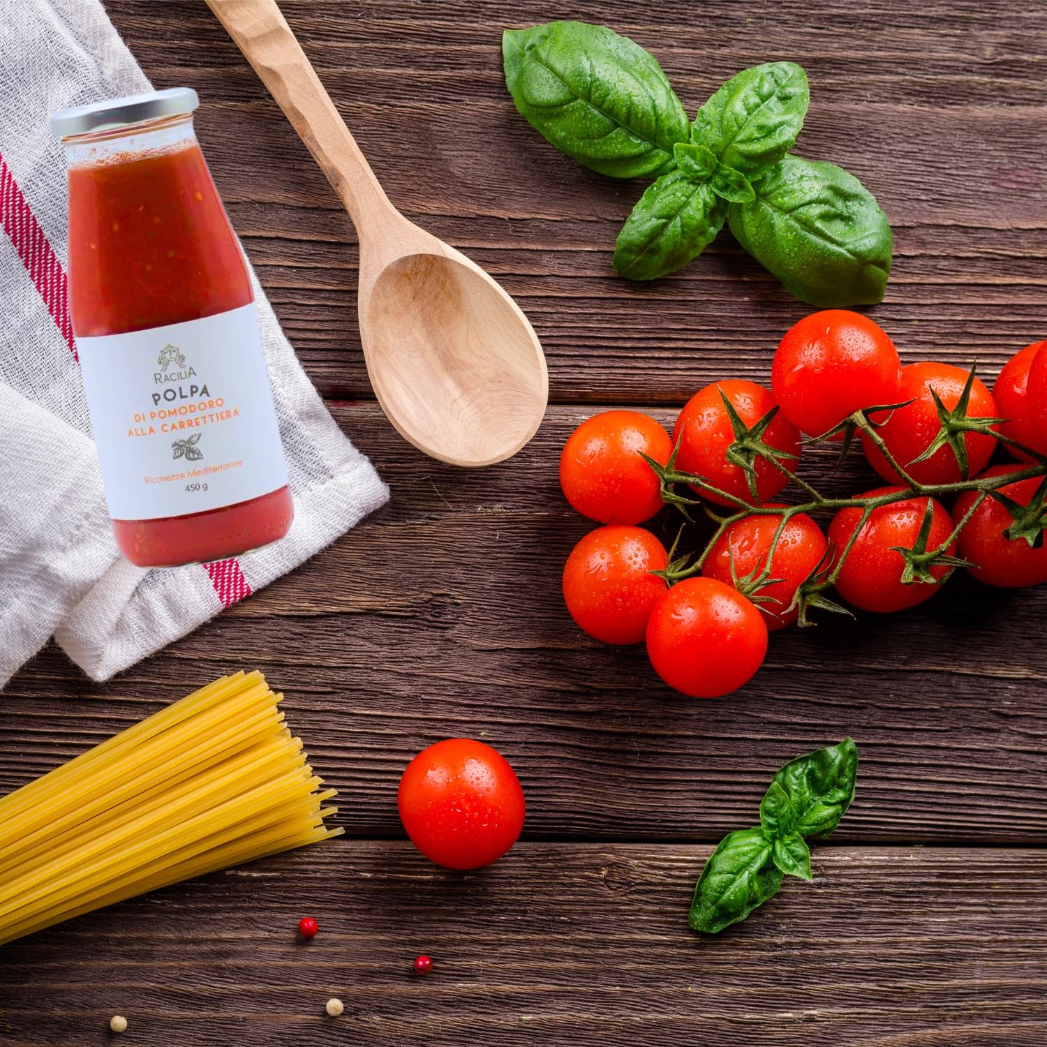 RACILIA 6x450gr Polpa di Pomodoro alla Carrettiera con Siciliano Siccagno, Basilico, Aglio, Zucchero da Barbabietola Italiana - Vegano, Senza Ogm | Pomodori Tradizione Siciliana