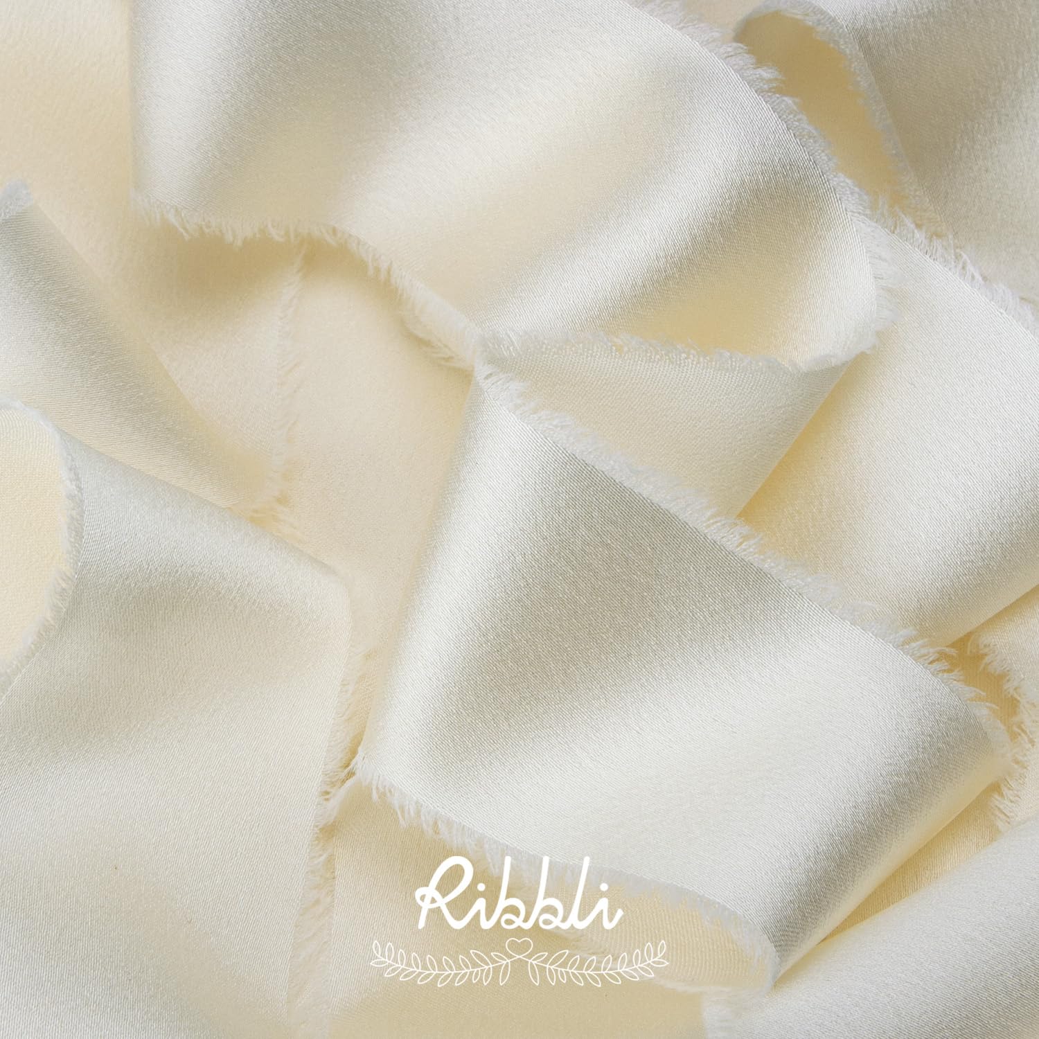 Ribbli Ivory Silk Satin Ribbon 1.5 Inch x 30 Yard Handmade Frayed Chiffon Cream Ribbon for Gift Wrapping Wedding Invitations Bridal Bouquets Home Decor