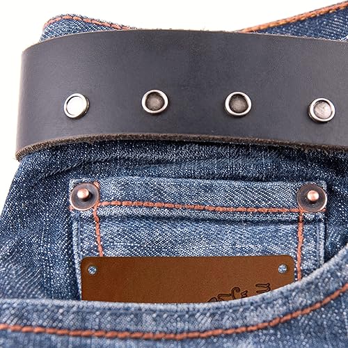 Miniatura 4 de RYKOMO 100 etiquetas de cuero hechas a mano de piel sintética, etiquetas para coser en relieve con agujeros para manualidades, tejer, ganchillo,