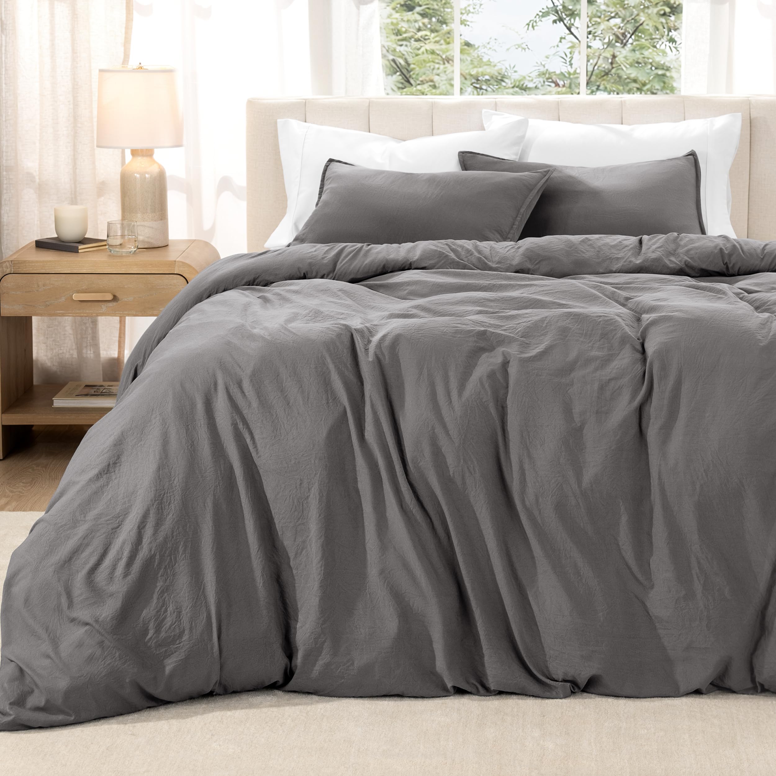 Bare Home Microfiber Duvet Cover Set - Ultra Soft Washed Microfiber - Oversized Queen Size - Linen-Like Look - Easy Care - Breathable Fabric - Our Softest Duvet Cover Set (Oversized Queen, Grey) โ image 1
