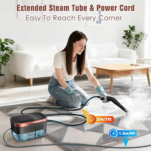 Miniatura 5 de Limpiador de vapor, vaporizador de alta presión de 4 bar con 6 niveles ajustables, calentamiento de 15s, tanque grande de 42.7 oz, manguera