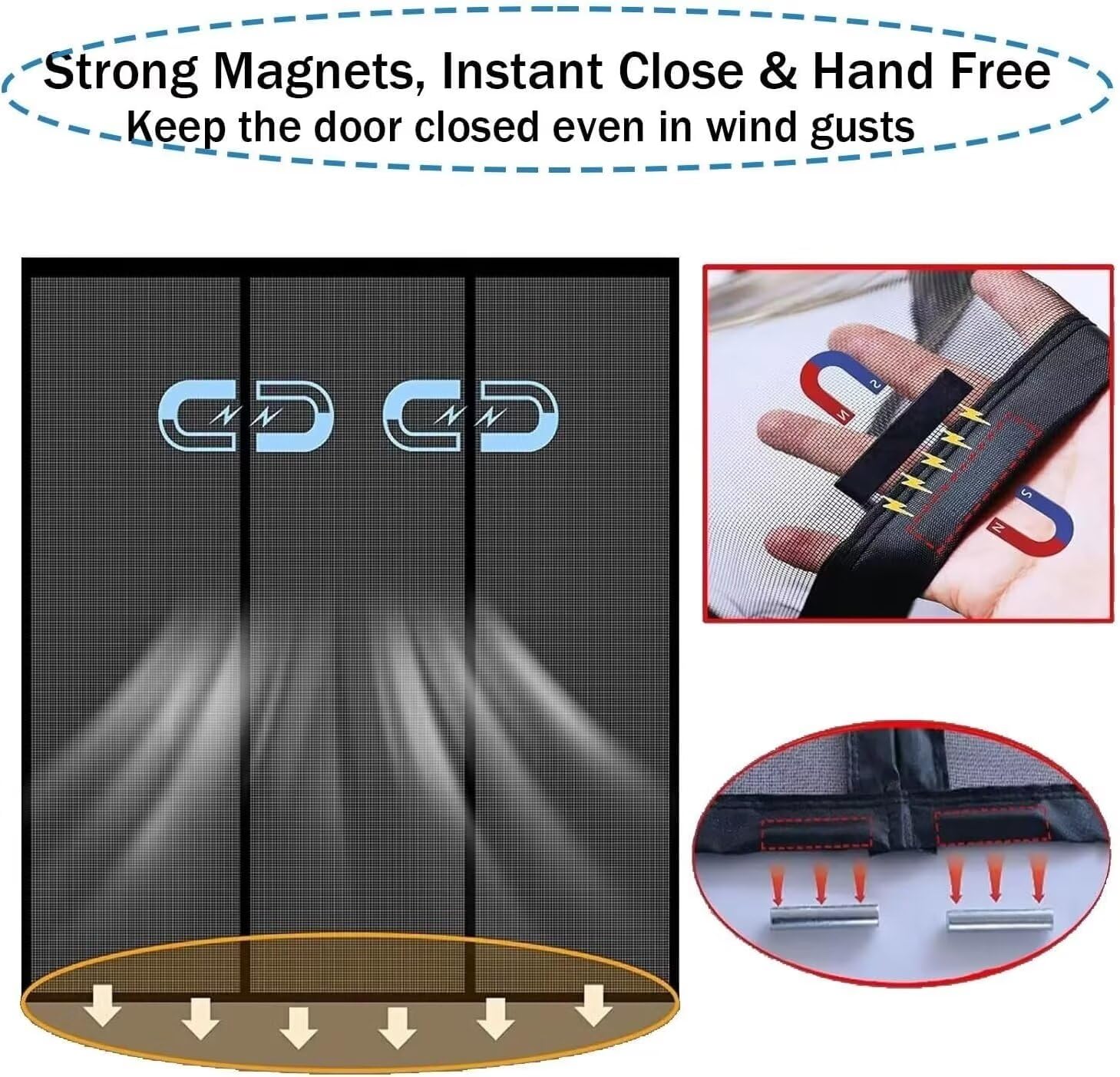 Magnet Fliegengitter Für Balkontür - 210x195 Cm, Grau, Selbstschließend, Einfach Zu Installieren Mit Klebeband