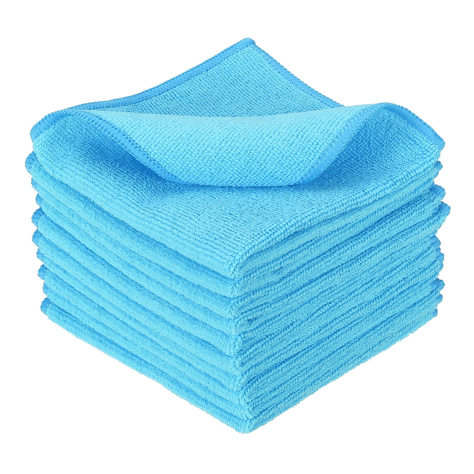 sourcing map 10 Pcs Microfiber Cleaning Cloth, Kitchen Towels Reusable Microfiber Towels Highly Absorbent for Household Cleaning Supplies, Kitchen, Bathroom, Sky Blue(Square), 11.8" X11.8