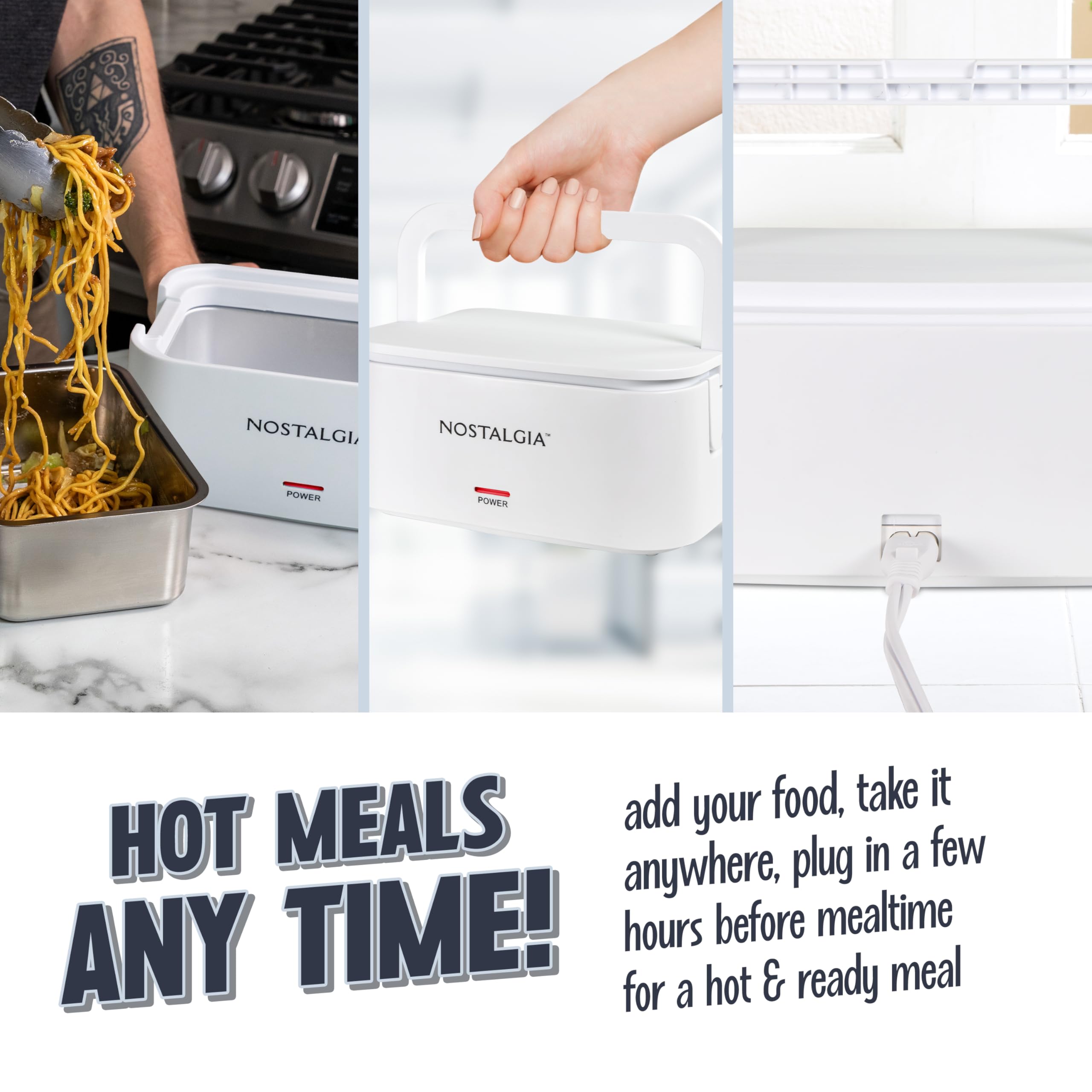 Nostalgia Lonchera portátil con calefacción, calentador de alimentos de acero inoxidable para 4 tazas, cable desmontable, tapa a prueba de fugas, asa de transporte, portátil para el trabajo y viajes