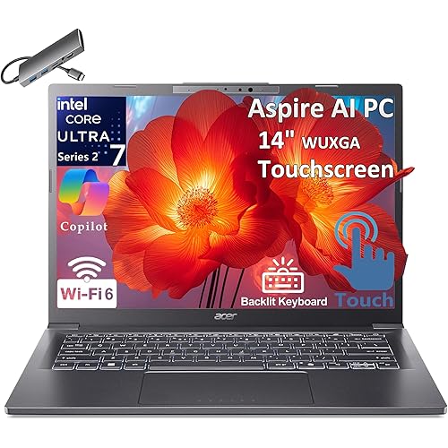 acer 2026 Aspire AI Laptop for Business & Creators | Intel Core Ultra 7 258V, 32GB RAM, 1TB SSD, 14" FHD Touchscreen, Backlit KB, USB-C HUB, Lifetime Office 365, Long Battery Life, Windows 11 H, Gray