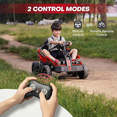 Miniatura 7 de TEOAYEAH Juguetes de paseo de 24 V para niños grandes, 6 ruedas Eva UTV, 4 x 75 W 5.9 MPH potente coche eléctrico, interruptor 4WD2WD, control