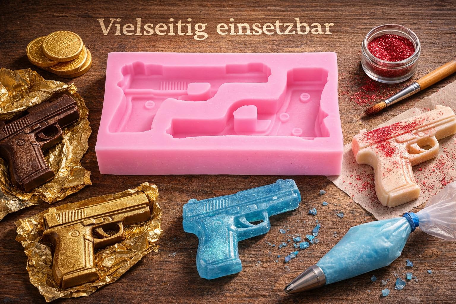 2 Stuks Pistool Siliconen Mallen Pistoolvormige Siliconen Bakvormen DIY Snoep Chocolade Fondant Mallen Voor Het Maken Van Suiker Cake Chocolade Snoep Desserts