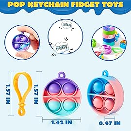 JOYIN Round Pop Fidget Keychain 30 Pack Pop Fidget Toys Bulk Party Favors for Kids 4-8,8-12 Years, Christmas Goodie Bags Stuffers Back to School Gifts for Students Classroom Prizes Sensory Toys