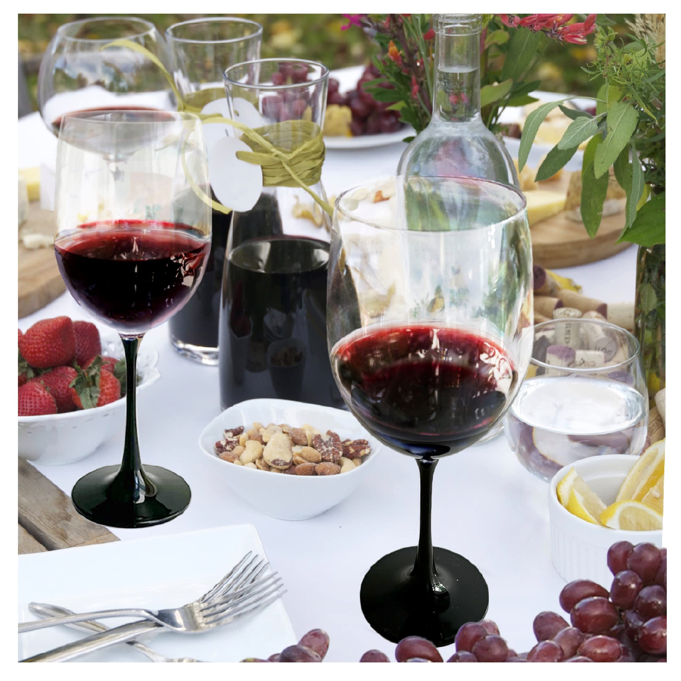 Lily's Home Copas de vino tinto irrompibles con tallo, hechas de plástico irrompible inastillable, para interiores y exteriores, reutilizables y aptas para lavavajillas, 22 onzas cada una, juego de 4