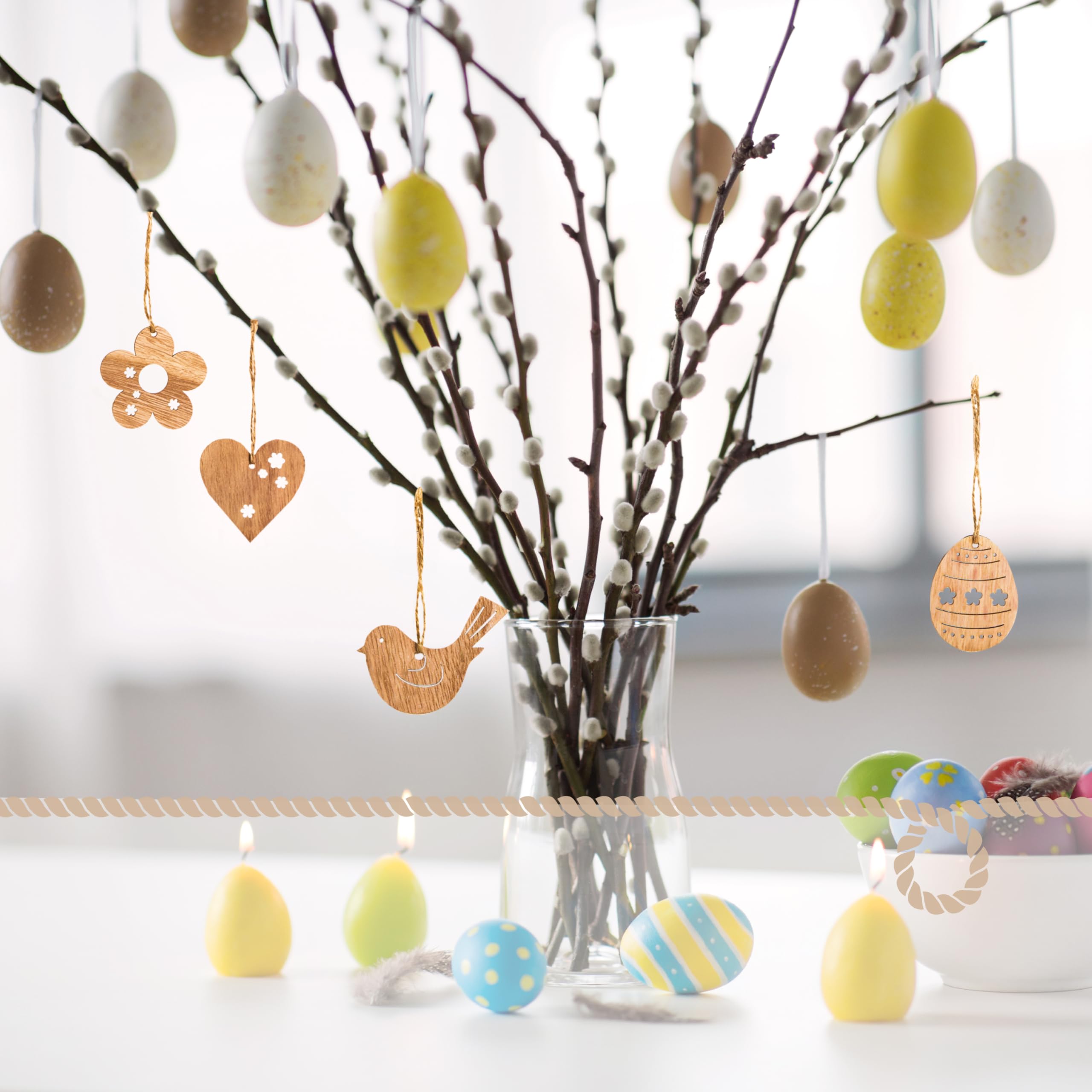 Pendente Pasquale In Legno, 252 Pezzi Decorazioni Pasquali in Legno da Appendere, Artigianato di Pasqua, Uova di Pasqua Decorative, Primavera ​Regalo Craft per Dipingere, Decorazioni Pasquali