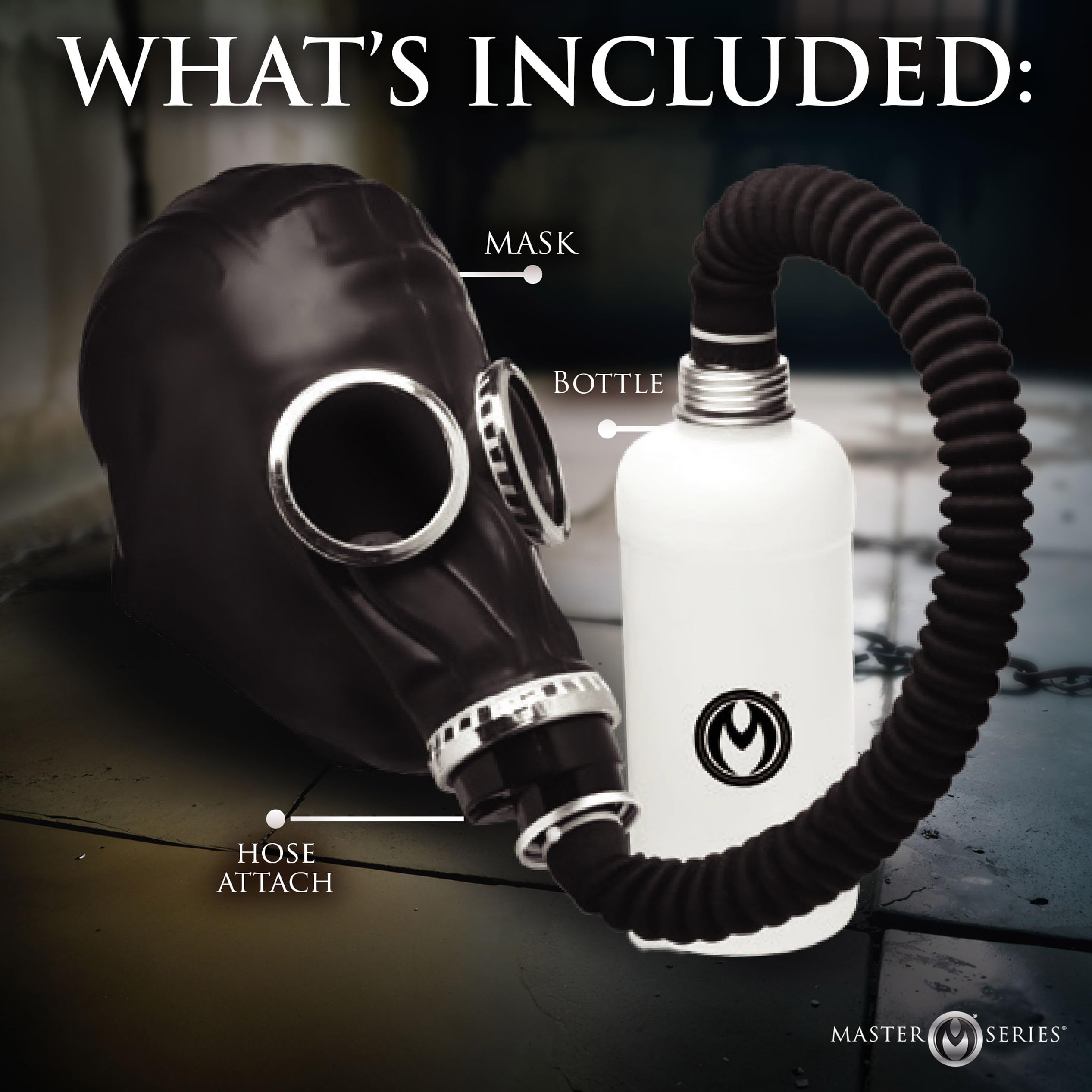 MASTER SERIES Dunkle Inhalator Gasmaske mit Flasche für Anfänger Männer Frauen Paare Einweg Atemventil Inklusive Schlauch und Aromaflasche 5 Stück Set Schwarz & Weiß