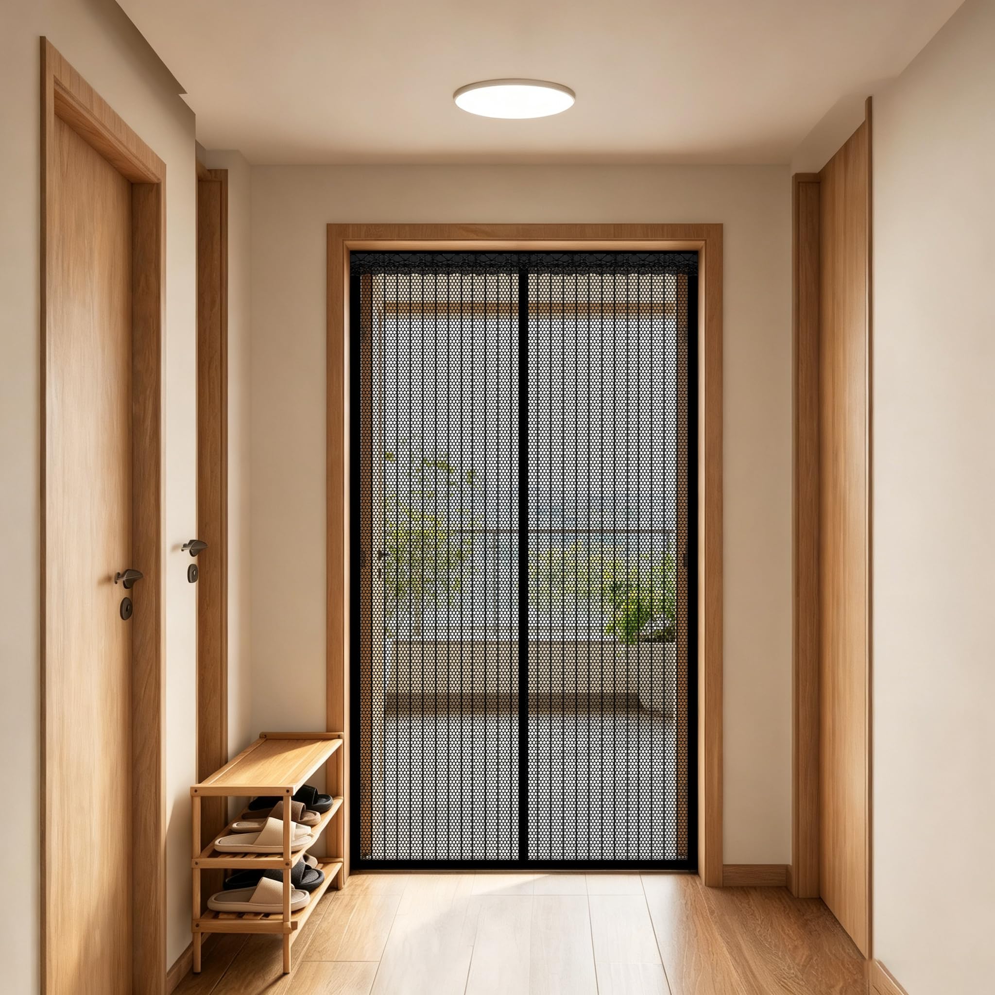 Fly Screen Door 175 x 260 cm Self Sealing Powerful Magnets Magnetic Fly Screen Doors with Powerful Magnets & Full Frame Magic Tape Suitable for Patio Doors Balcony Bedroom, Black