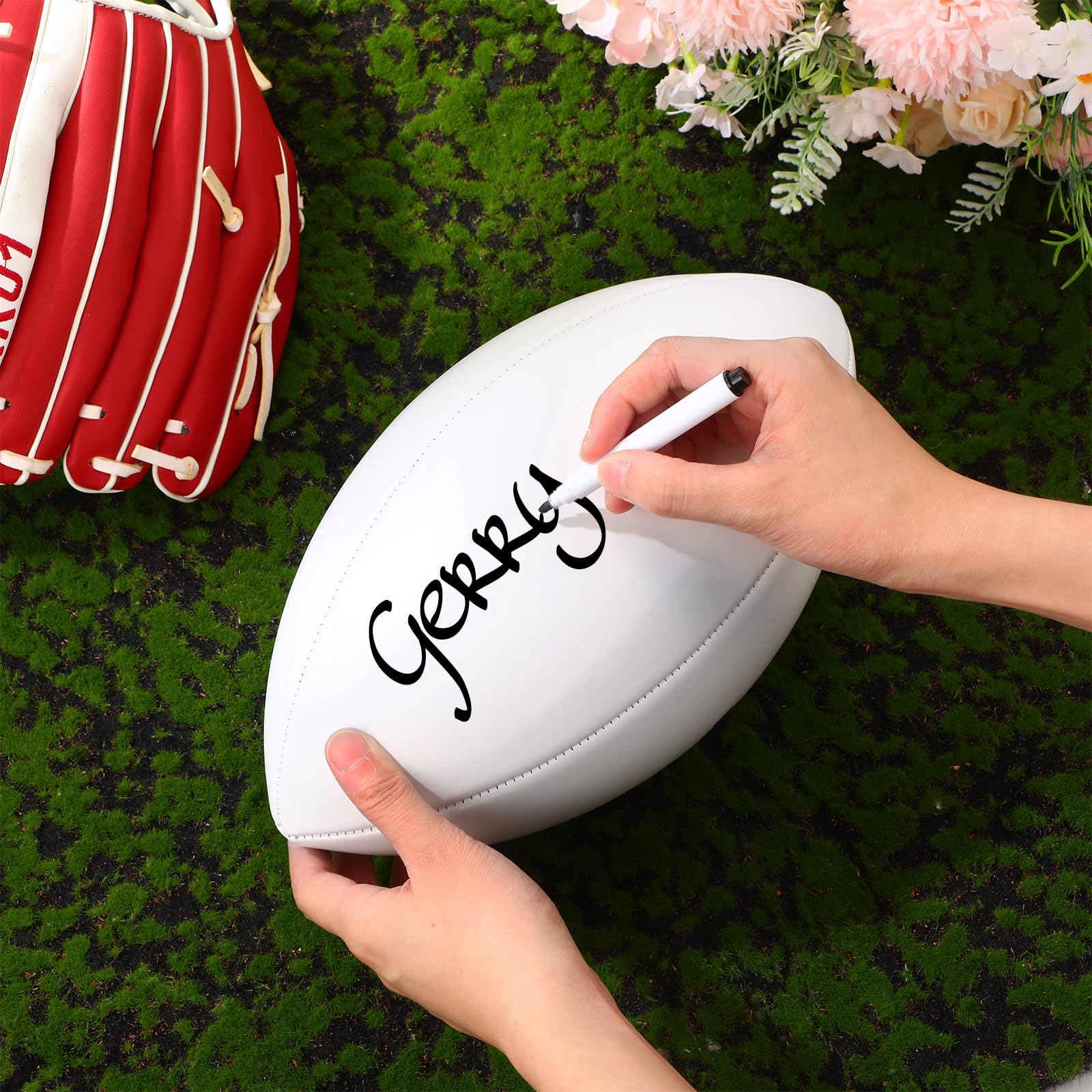 Seenelling 12 Stück Autogramm-Fußbälle, Größe 7, 9, Weiß, mit Luftpumpe, einfarbig, glatte glänzende Oberfläche, für Autogramme, Unterschriften, Freizeit, Spielen, Training, Rugby-Spiele, Training