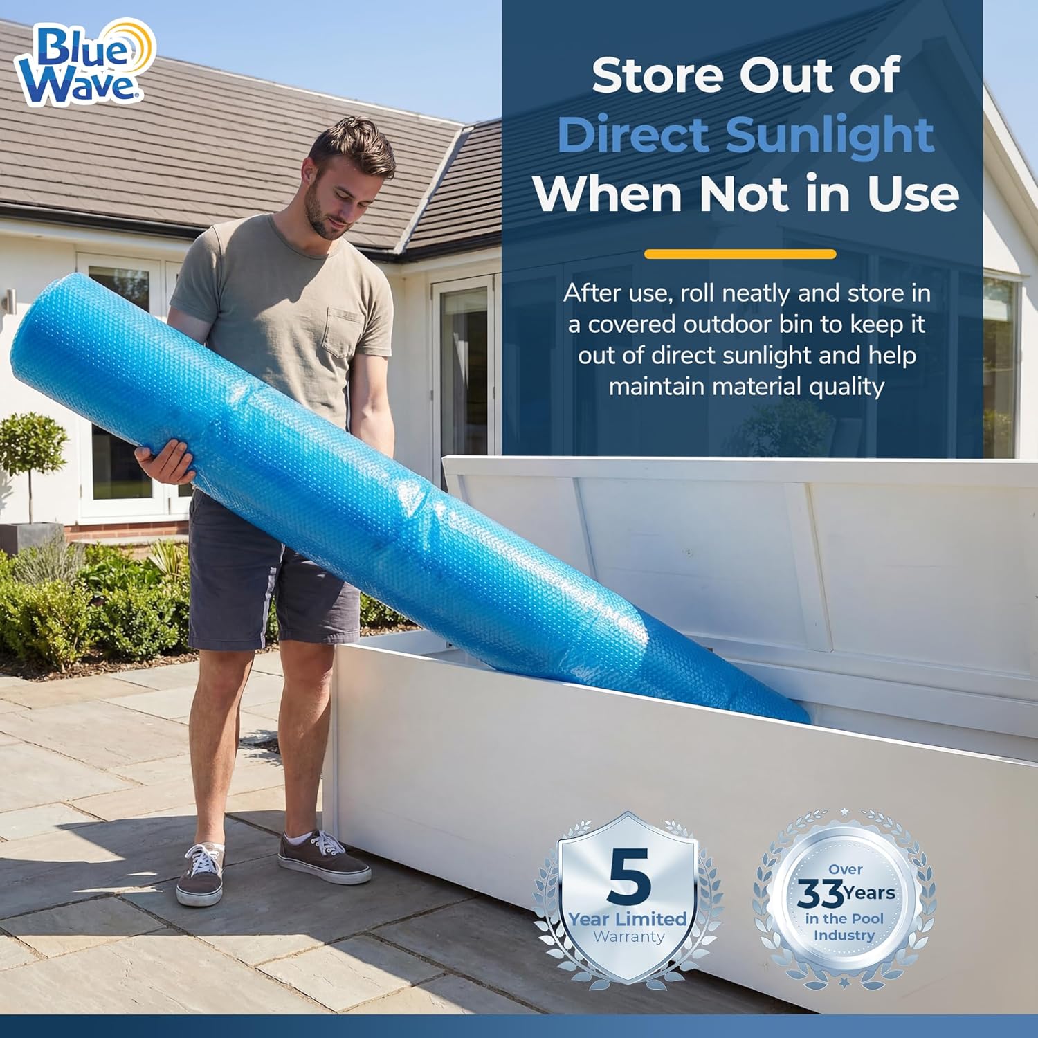 Blue Wave 20x44-ft Rectangle Solar Pool Cover 12-Mil Blue – Solar Cover for Inground Pool, Thermal Bubble Blanket for Heat Retention & Reduced Evaporation