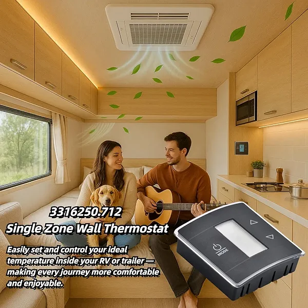 RV Thermostat Compatible with Dometic 3316250.712, Single Zone Control for Cool/Heat, 12V DC, Capacitive Touch, Blue Backlight