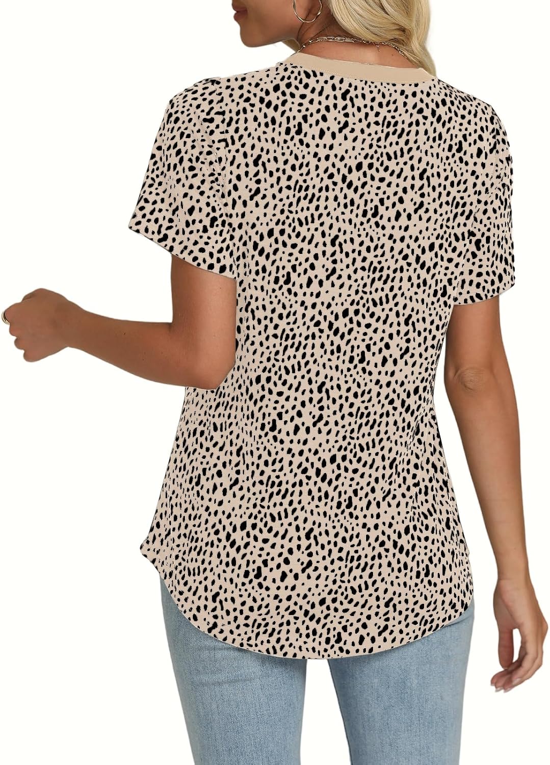 Women's Dressy Short Sleeve Shirts Summer Casual Leopard Printed Tops Fashion Crewneck Tees - Image 3