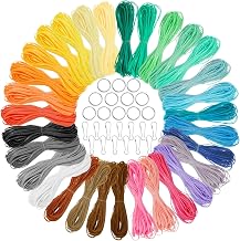 Juvale Lanyard String Kit - Boondoggle String & Gimp Cord - DIY Lanyard Bracelet & Keychain Making Kit - Plastic Lacing Cord for Arts & Crafts - 31 Colors, 2.5 mm x 40 Ft, 31-Pack, 15 Rings & 15 Hooks