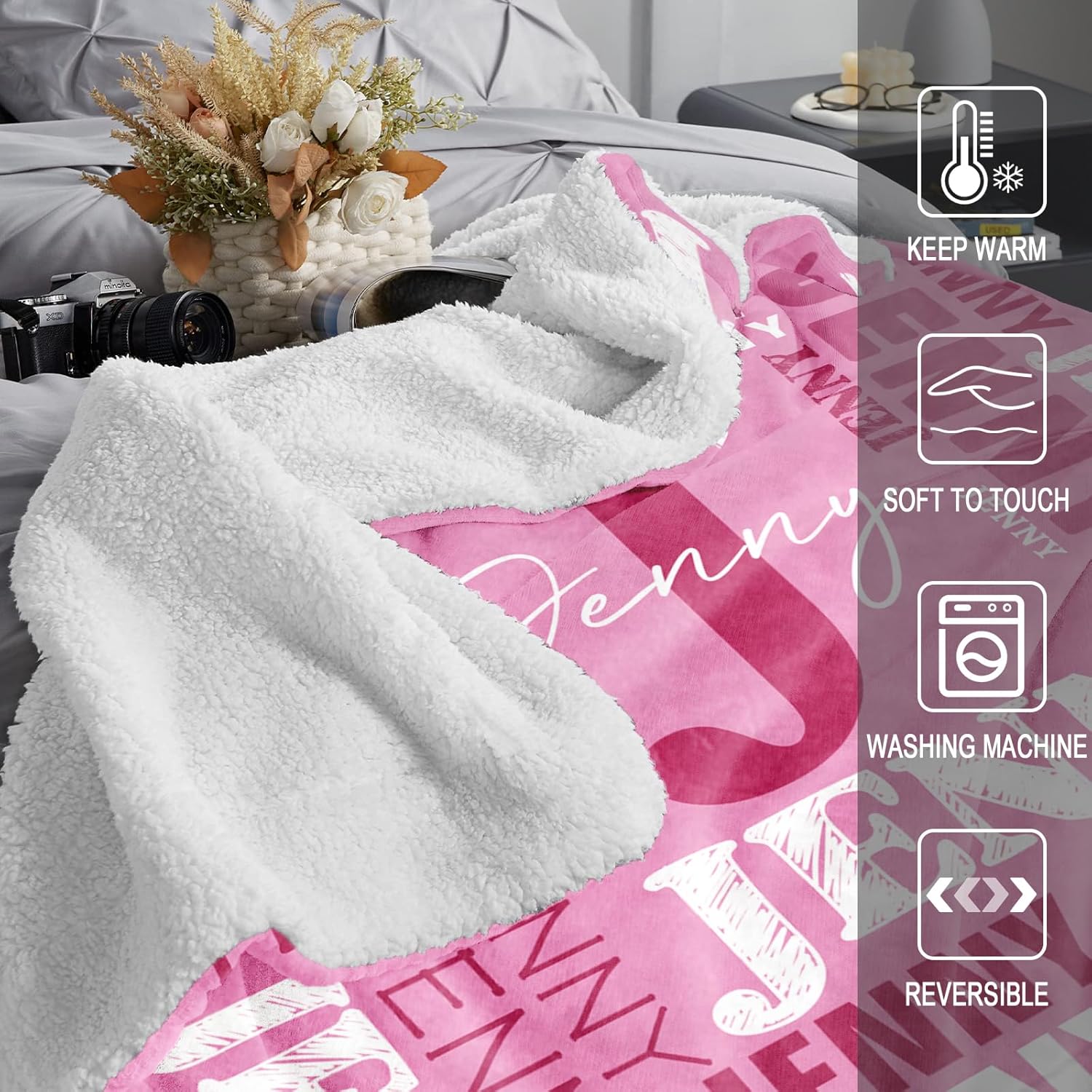 Personalized Blankets for Teen Boys Girls - Printed in USA Custom Blanket with Kid Names Reversible Plush Ultra-Soft Sherpa Fleece Monogrammed Baby Throw Blankets Customized Easter Gifts for Adults
