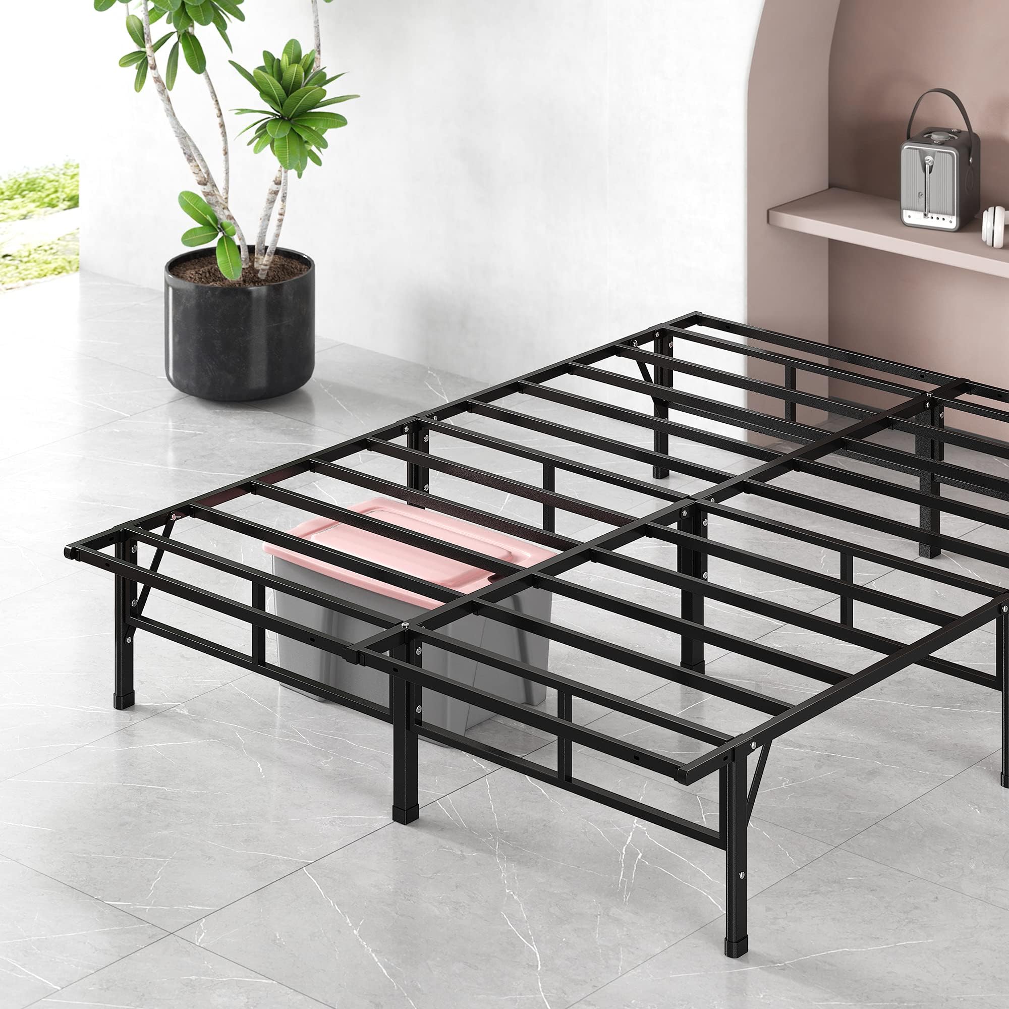 SmartBase Compack Mattress Foundation, 14 Inch Metal Bed Frame, No Box Spring Needed, Sturdy Steel Slat Support, King