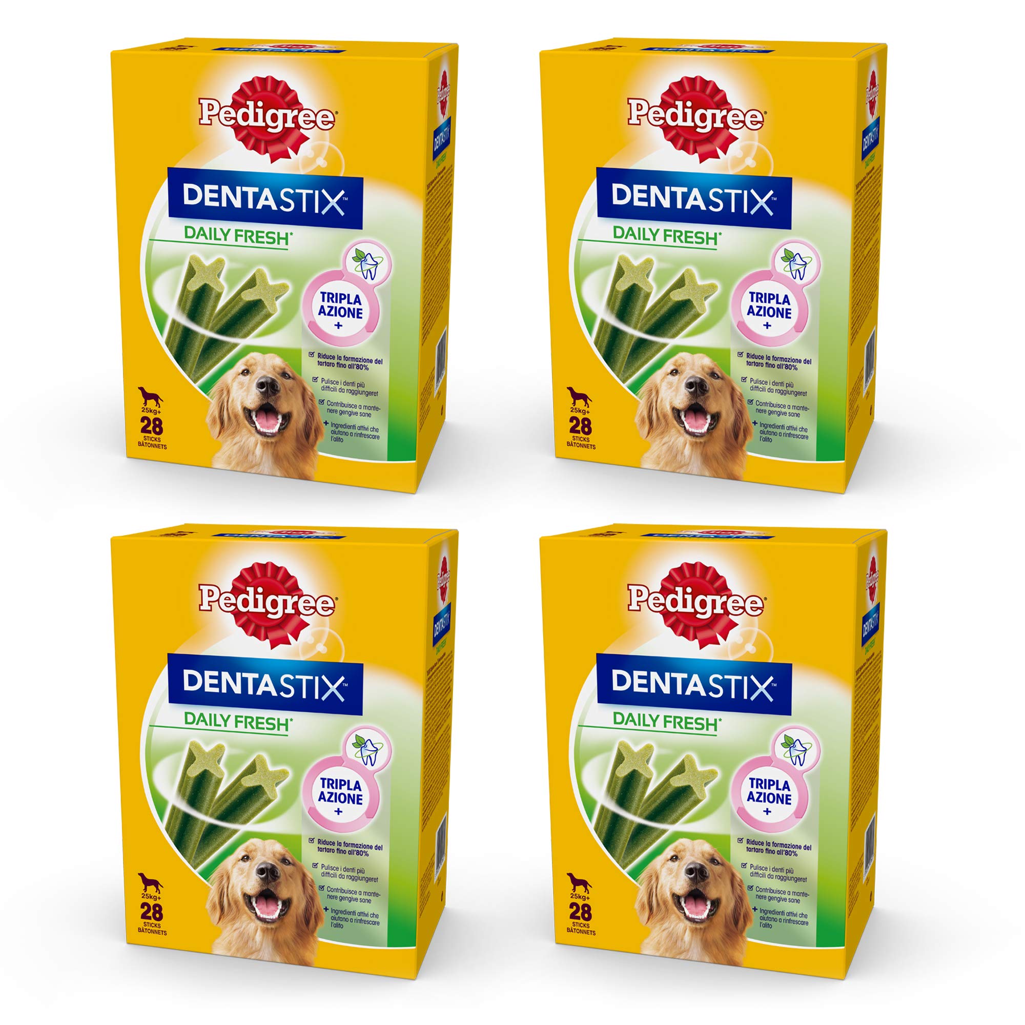 PEDIGREE DENTASTIX Fresh Sticks Dentaires pour Grand Chien +25kg - 112 Bâtonnets & DENTASTIX Sticks Dentaires pour Grand Chien +25kg - 112 Bâtonnets à Mâcher (Lot de 4 Boîtes de 28 Friandises)
