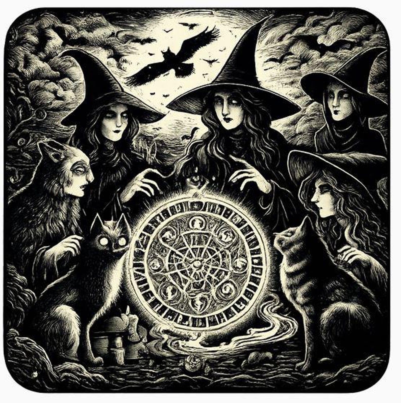 Half a Donkey Gothic Witch Circle Cork backed Coaster