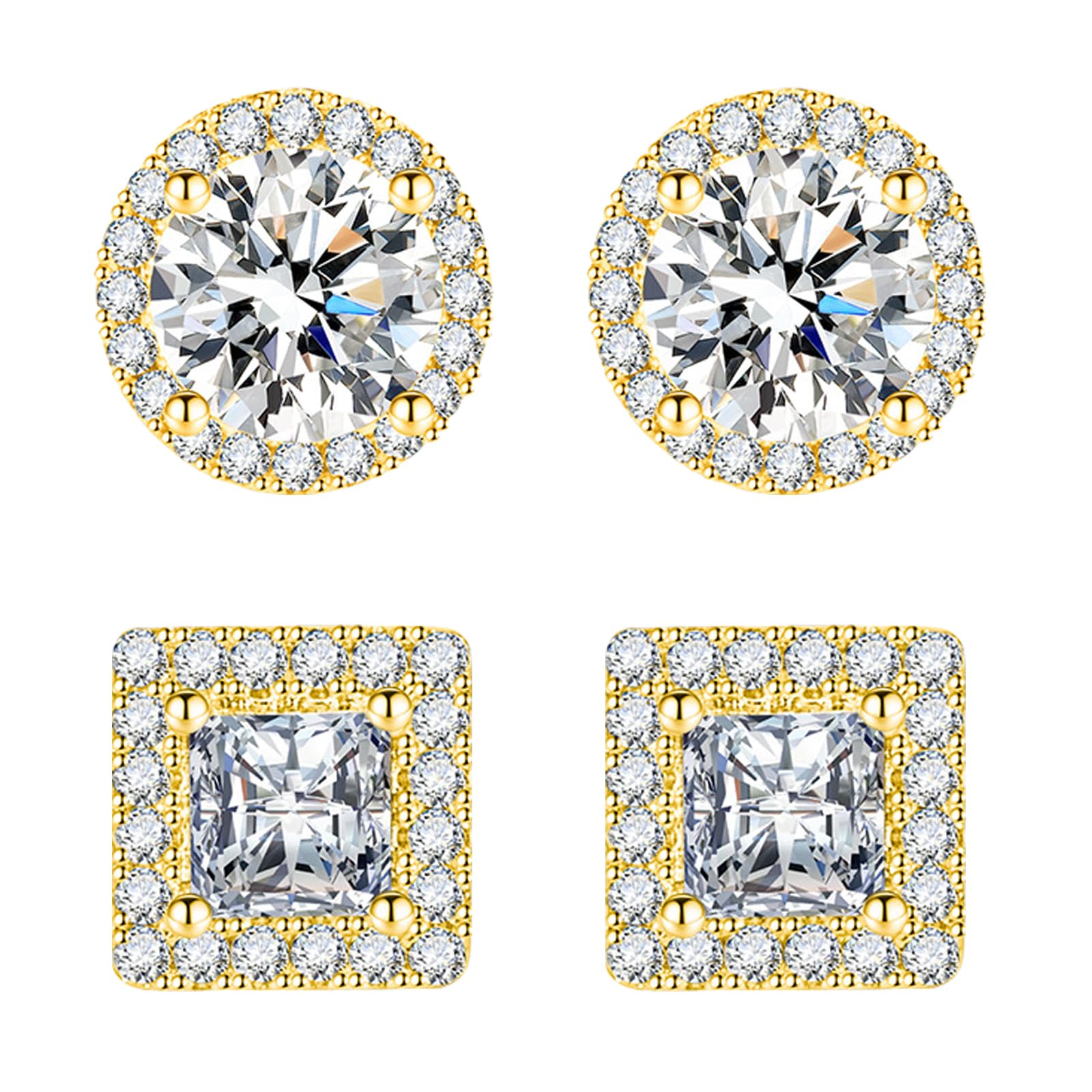 VELESAY Pendientes Circoniña de Plata de Ley 925 Pendientes Oro de 18K Diamante Simulado Pendientes Grande Brillante CZ Pendientes Redondos Cuadrados Hipoalergénicos Pendientes
