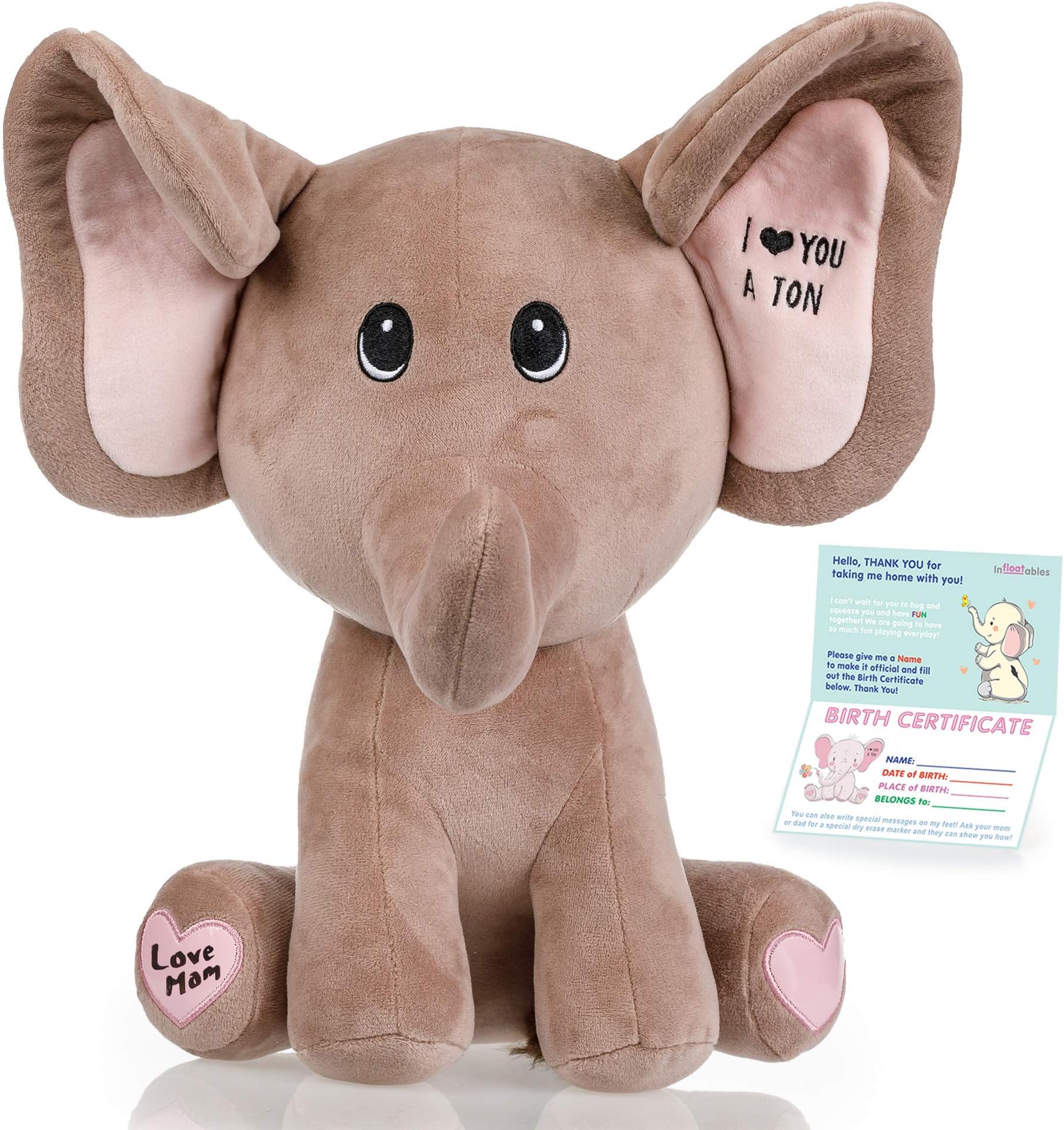 infloatables Baby Elephant Stuffed Animal - The Original I Love You a Ton Large Elephant Plush Animals Toy
